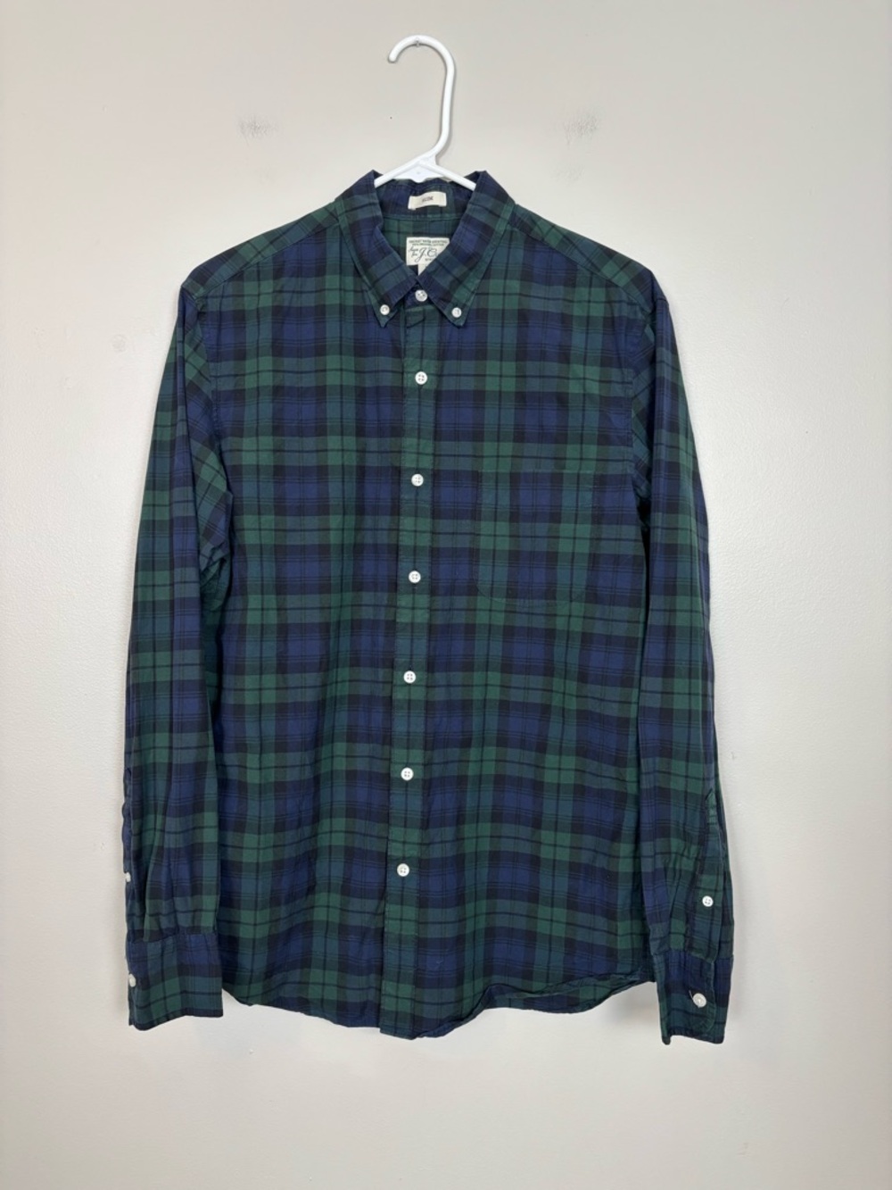 J Crew Shirt Mens Med Slim Secret Wash Organic Cotton Stretch Long Sleeve Plaid